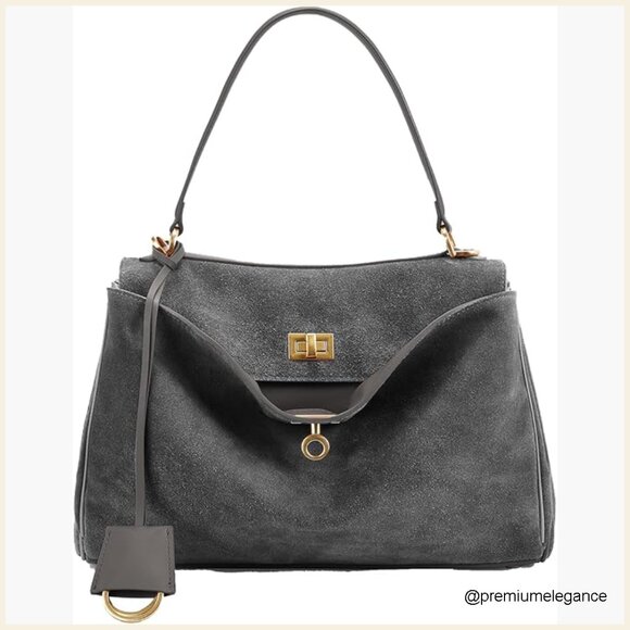 Large Genuine Suede Leather Tote Bag with Adjustable Strap